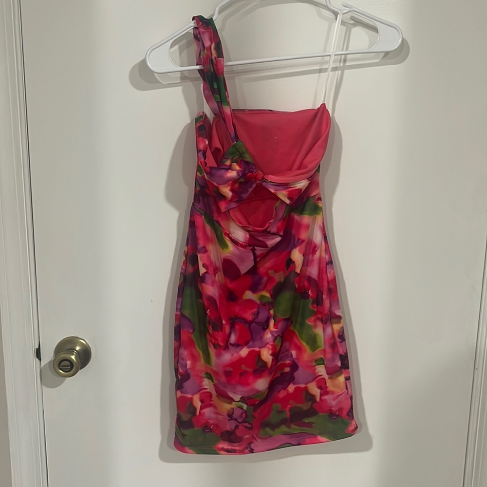 Pink mini dress floral bodycon